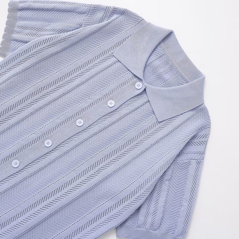 Kaslead New Women clothes Western Style Fashion Hollow out Polo Shirt Top Set Casual Trousers