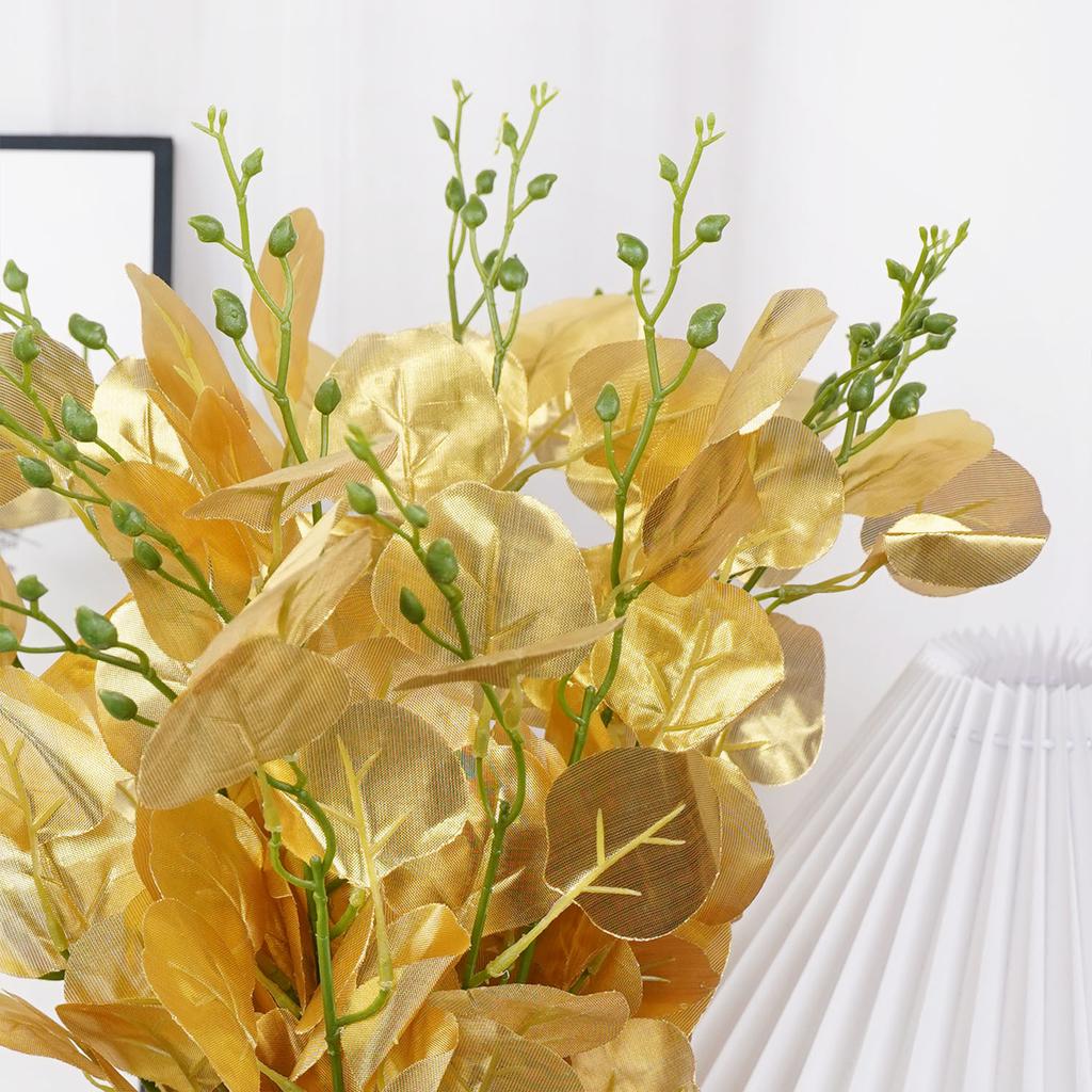 Gold Artificial Eucalyptus Leaves Bouquet Autumn Decoration Fake Plants for Wedding Birthday Party Home Decoration