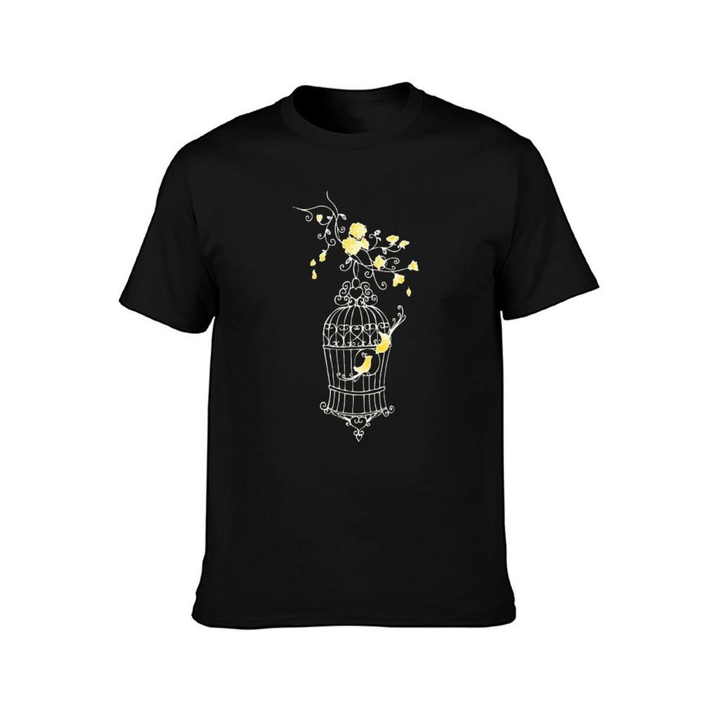Vögel öffnen Käfig Grafik Zeichnung T-Shirt Sommer Mode Lässiges T-Shirt