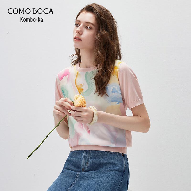 Women s Silk Blend Watercolor Short Sleeve Knit Top M