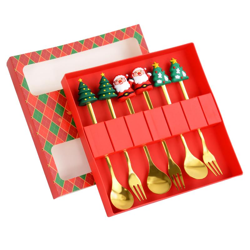 (2/4/6pcs) Christmas Spoon Forks Gift Stainless Steel Cutlery Tableware Set Coffee Tea Dessert Scoop 2025 New Year Home Decor