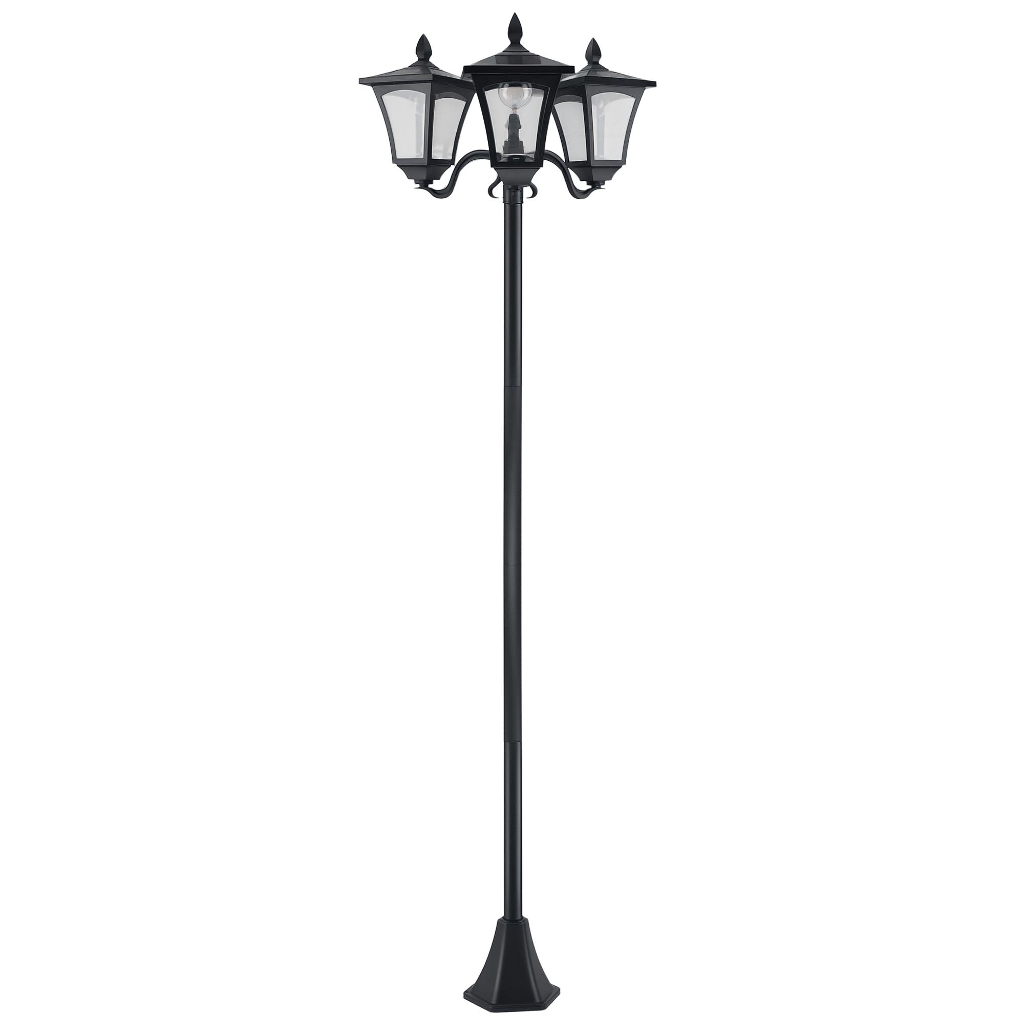 Napelemes kerti lámpa 3 lángos lámpatartóval Rozsdamentes acélból 51.5 x 47 x 182.5 cm fekete