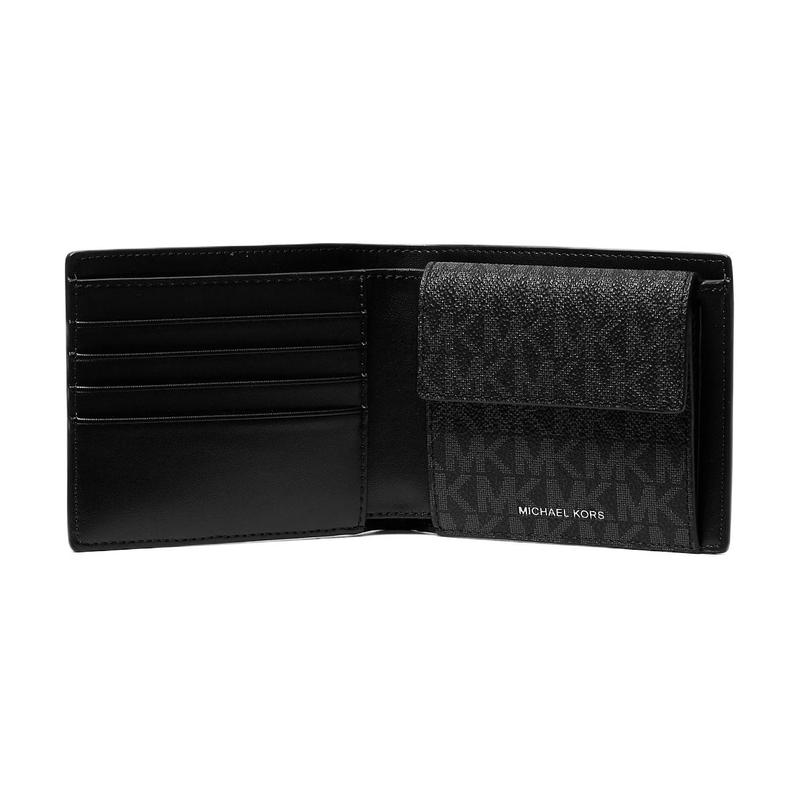 MICHAEL KORS Hudson brand logo bi-fold design leather wallet women's black