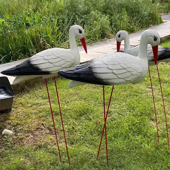 Garden White Bird Statue 23.6" Long Leg Standing Bird Sculpture Decorative Resin Ornament for Outdoor Pond Yard