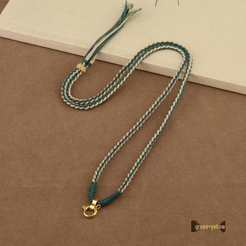 Tibetan Hand-braided Four-strand Rope Necklace with Buddha Jade Pendant and Universal Clasp