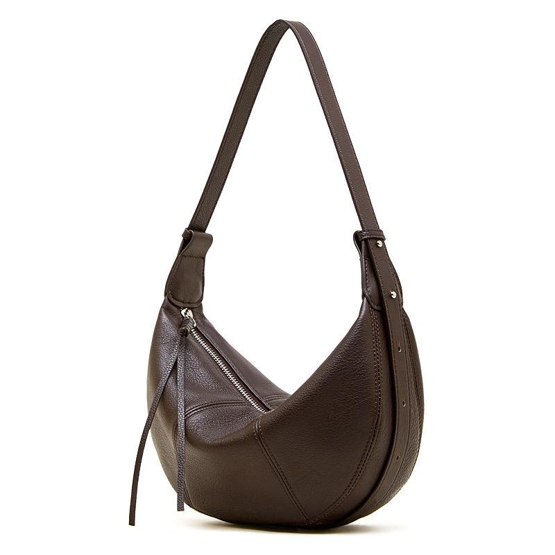 

First Layer Cowhide Croissant Bag Diagonal Span Dumpling Bag Genuine Leather Single Shoulder Practical Commuting Solid Color Soft Leather Women S Bag Mouth 30*bottom 22*9*17 темно-коричневого кольору