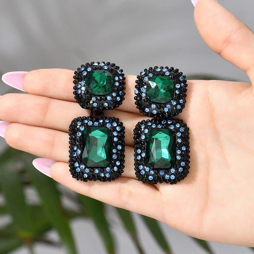 Vintage Luxury Design Big Dangle Drop Earrings For Women Trend Antique Shiny Crystal Glass Original Funny Pendant Jewelry Gift