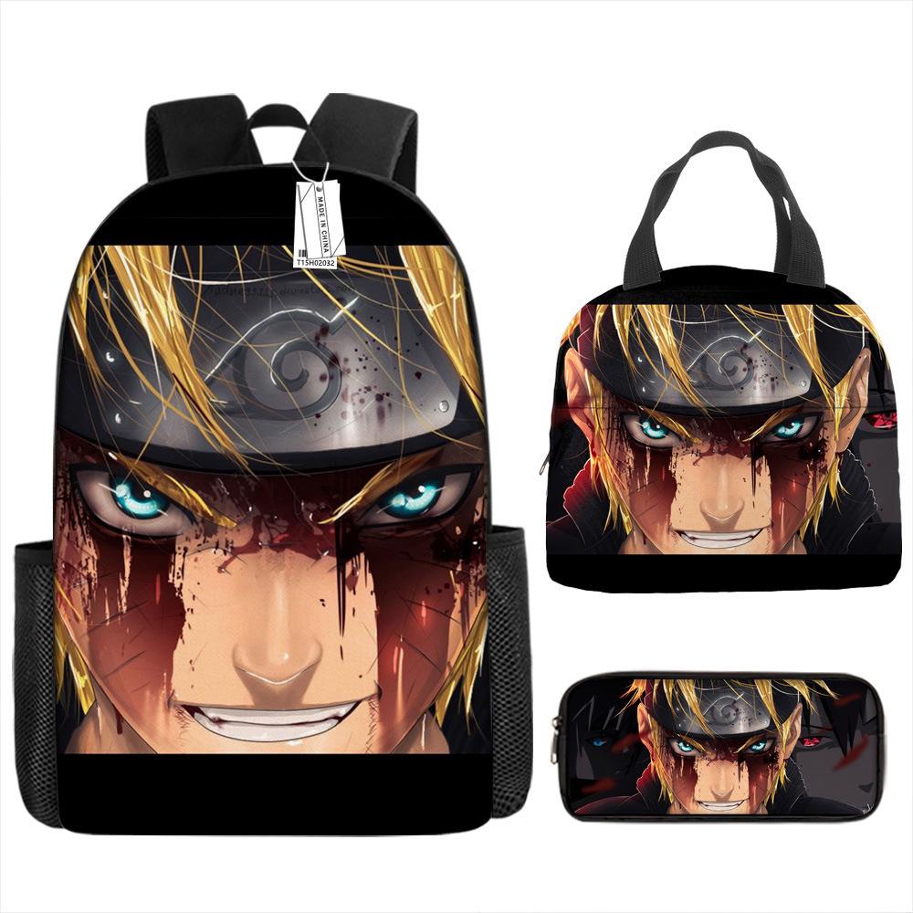 Naruto Schoolbag Elementary School Boys Large Capacity Schoolbag Lunch Bag Pencil Case Three-piece Set