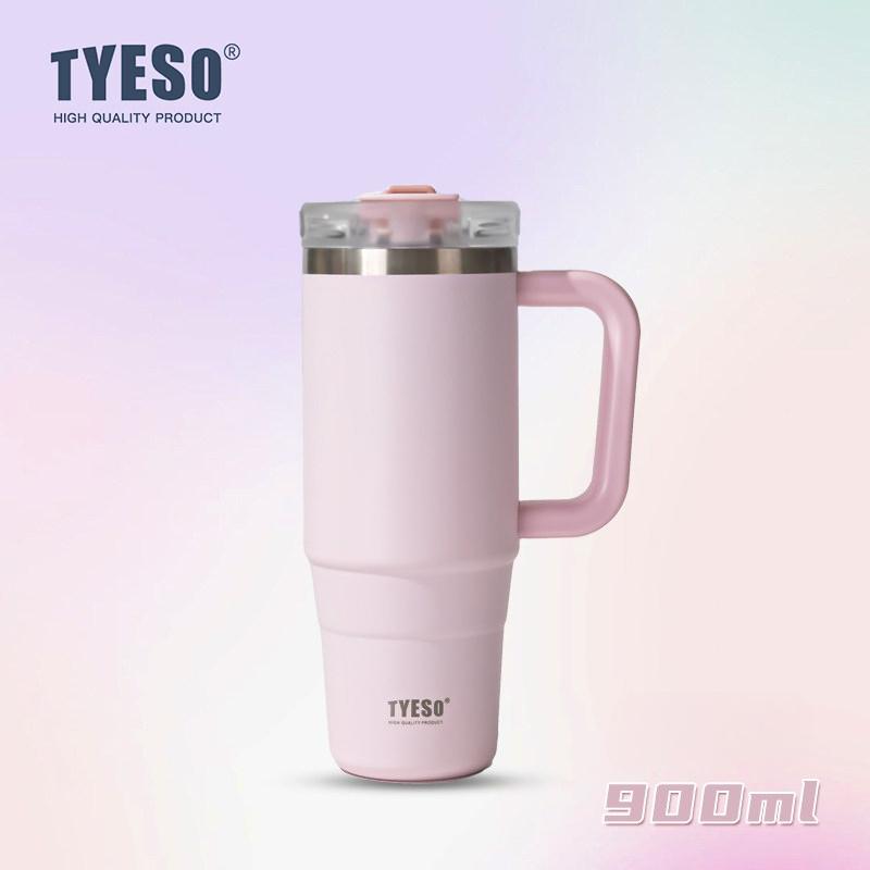 Tyeso 900ML Big Capacity Vacuum Cup With Handle Straw Stainless Steel Car Mug Thermal Iced Travel Insulated Tumbler Bottle