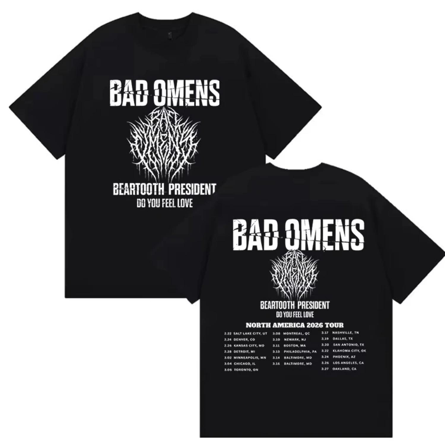 

2026 Rock Band Bad Omens Тур Графическая футболка Мужская и Женская Новая Летняя Готическая Одежда Хип-хоп Круглый Вырез С коротким рукавом Топ S чёрный