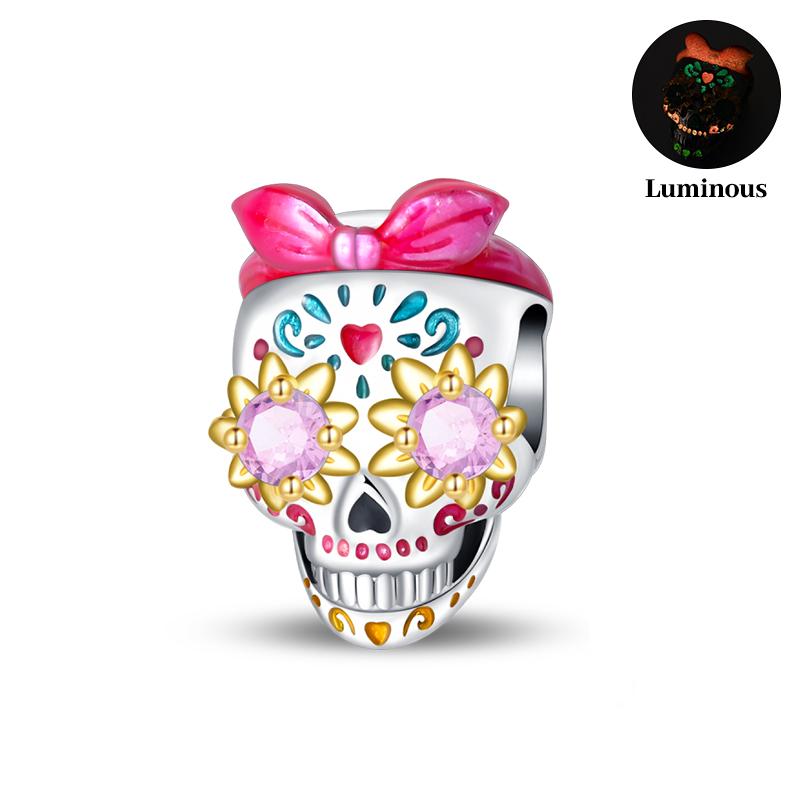 New Luminous Halloween Skull Witch Pumpkin Candy Charms Beads Fit 3Mm Original Bracelets Diy Party Jewelry