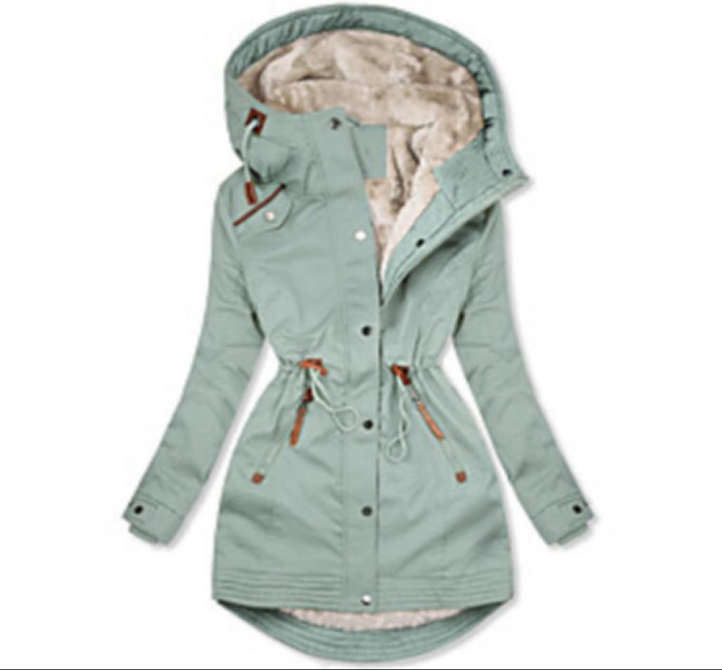 Women s Hooded Long Sleeve Parka Flared Hem Elegant Drawstring Waist Fleece Lined Warm Winter Coat Solid Color Casual Outerwear S