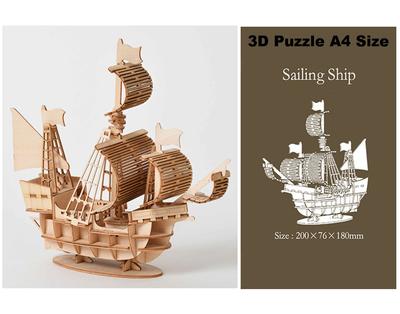 3D DIY Wooden Puzzle for Assembly Puzzle Laser Cutting Sailing Ship Biplane Steam Locomotive Train Toy DIY Kit for Adults Child