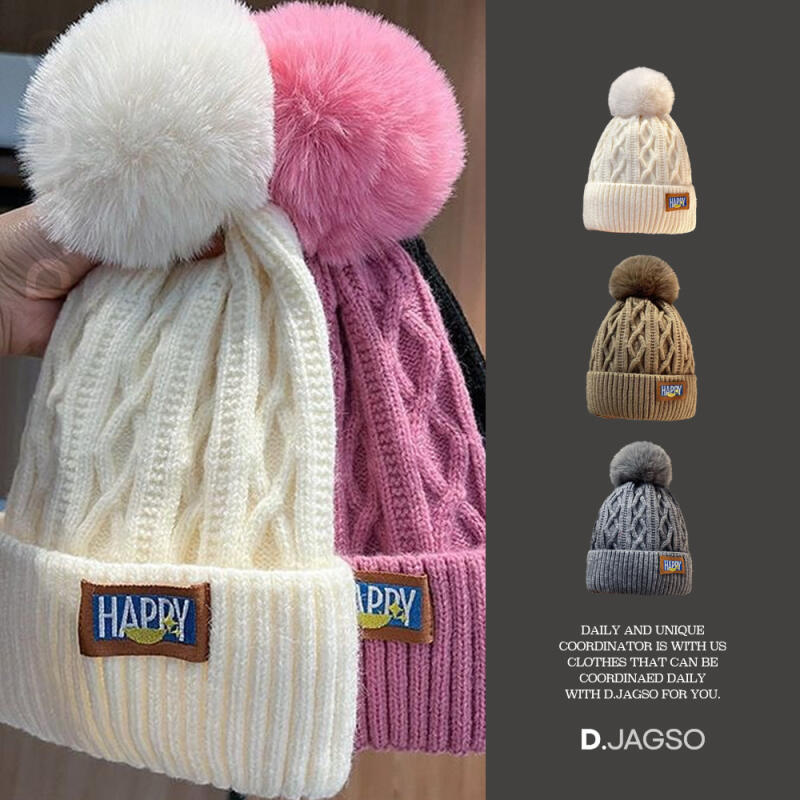 

Women s Winter Fleece Knit Beanie Pom Pom Band Fur Hat Hat_Purple
