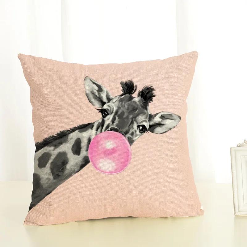

Наволочка с ламой, забавная альпака, жираф, пускающий пузыри, льняная наволочка, декоративная наволочка для диванных подушек в гостиную 45x45cm 18x18in
