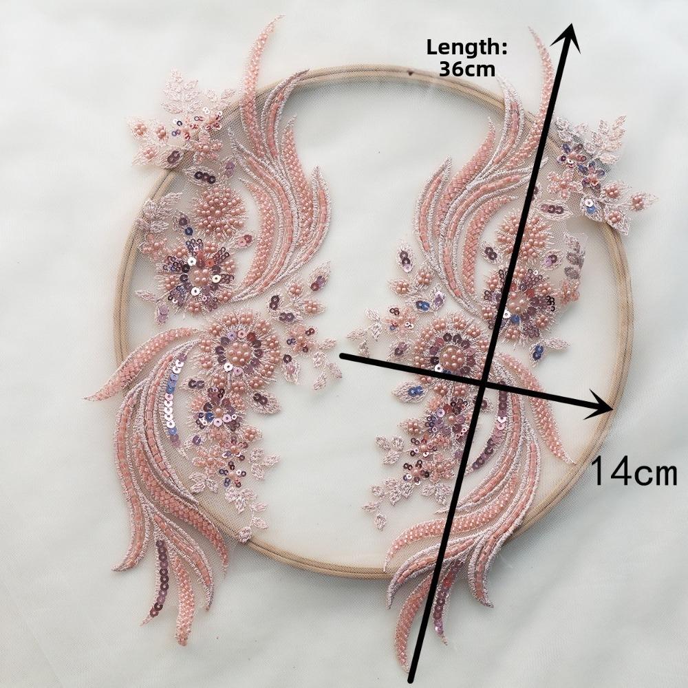 3D Flower Beads Lace Fabric Applique Patch Lace Sew on Patch Garment Applique Craft Accessories