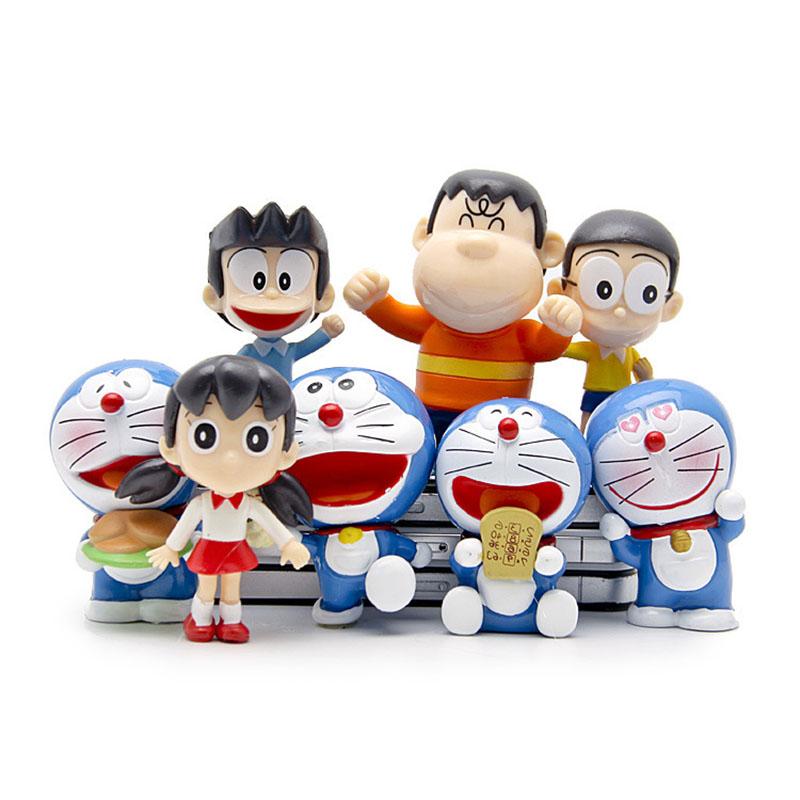 8Pcs/Set Japan Anime Doraemon Figure GK Handmade Model Toys Sue Nobi Dorami PVC Collection Decoration Cute Kids Hobby Doll Gift