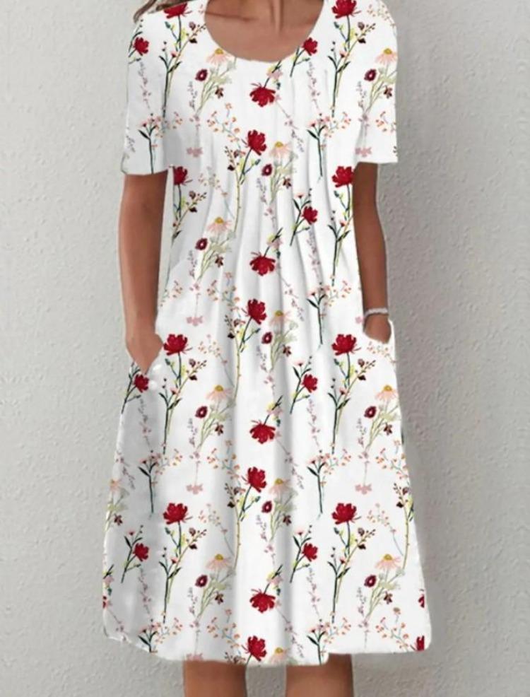 Floral Print Midi Dress with Pockets for Spring Summer