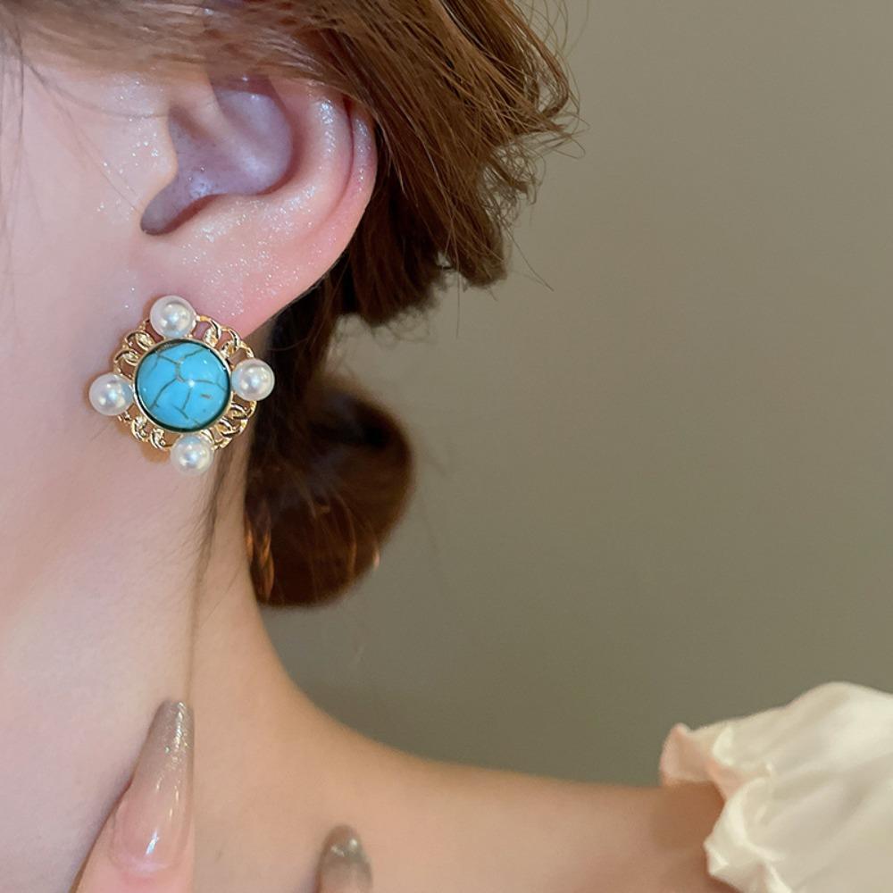Turquoise Bohemian Turquoise Earrings Green Water Drop Pearl Ear Studs  Lady Gifts