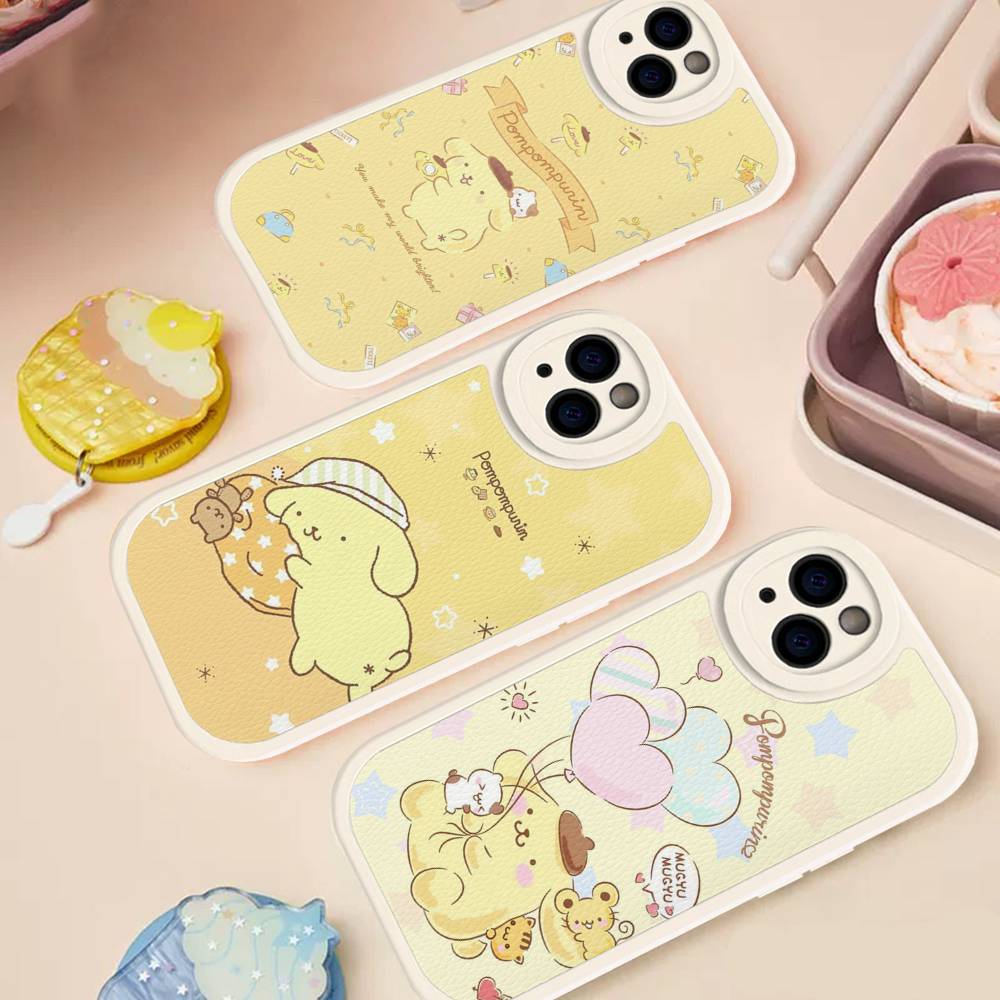 Cartoon P-Pompompurins Cute Leather Phone Case For IPhone 16 15 14 13 12 11 Pro Max Plus Shockproof Cover
