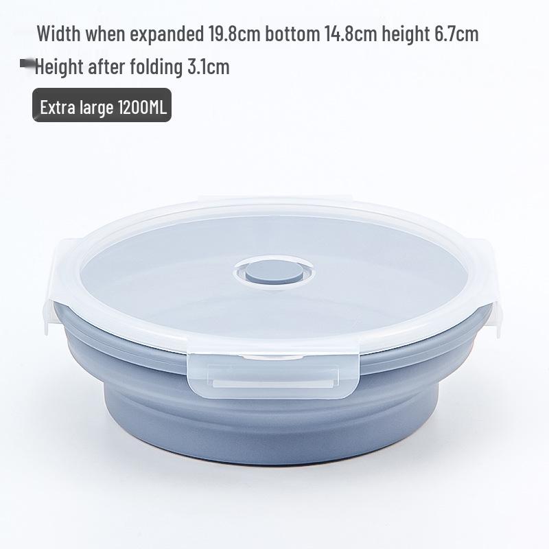 Silicone Collapsible Lunch Box - Round Food Storage Container for Outdoor Picnic or Travel.