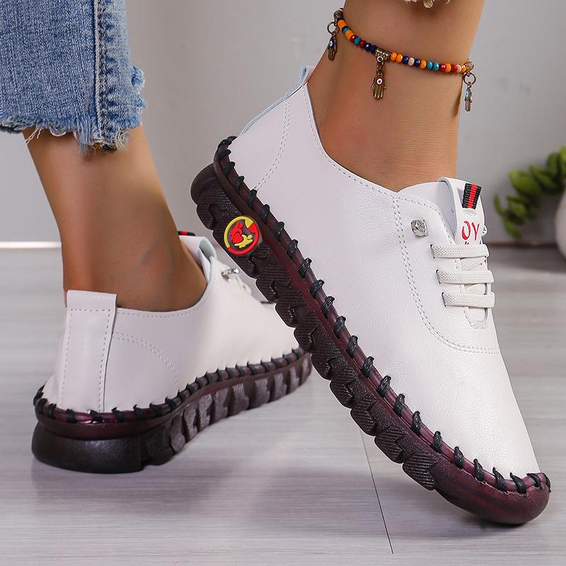 Retro Casual Single Shoes 2024 Autumn New Breathable Car Stitching Cow Tendon Sole Large Size Women's Single Shoes Zapatos Mujer