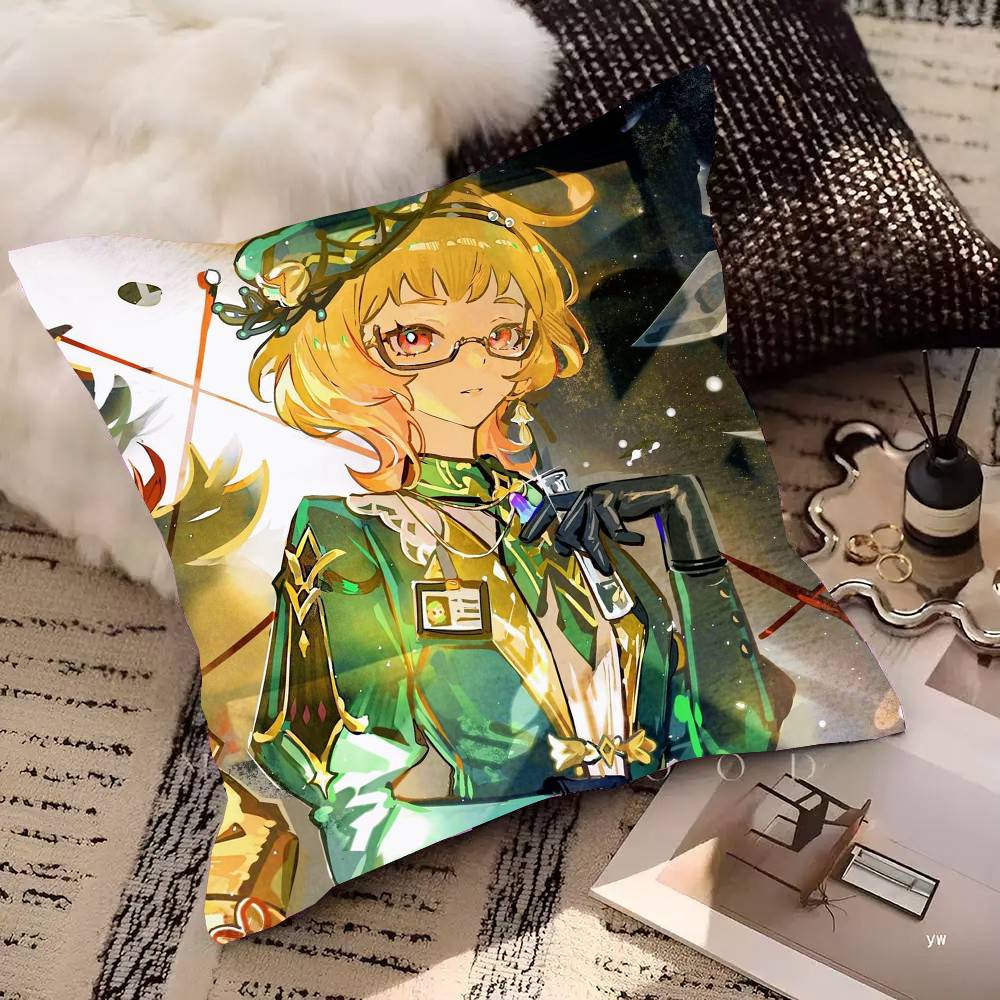 Emilie Anime G-Genshin Impact Pillow Case Fashion Square Pillowcase Bedroom Sofa Room Ins Decoration Leisure