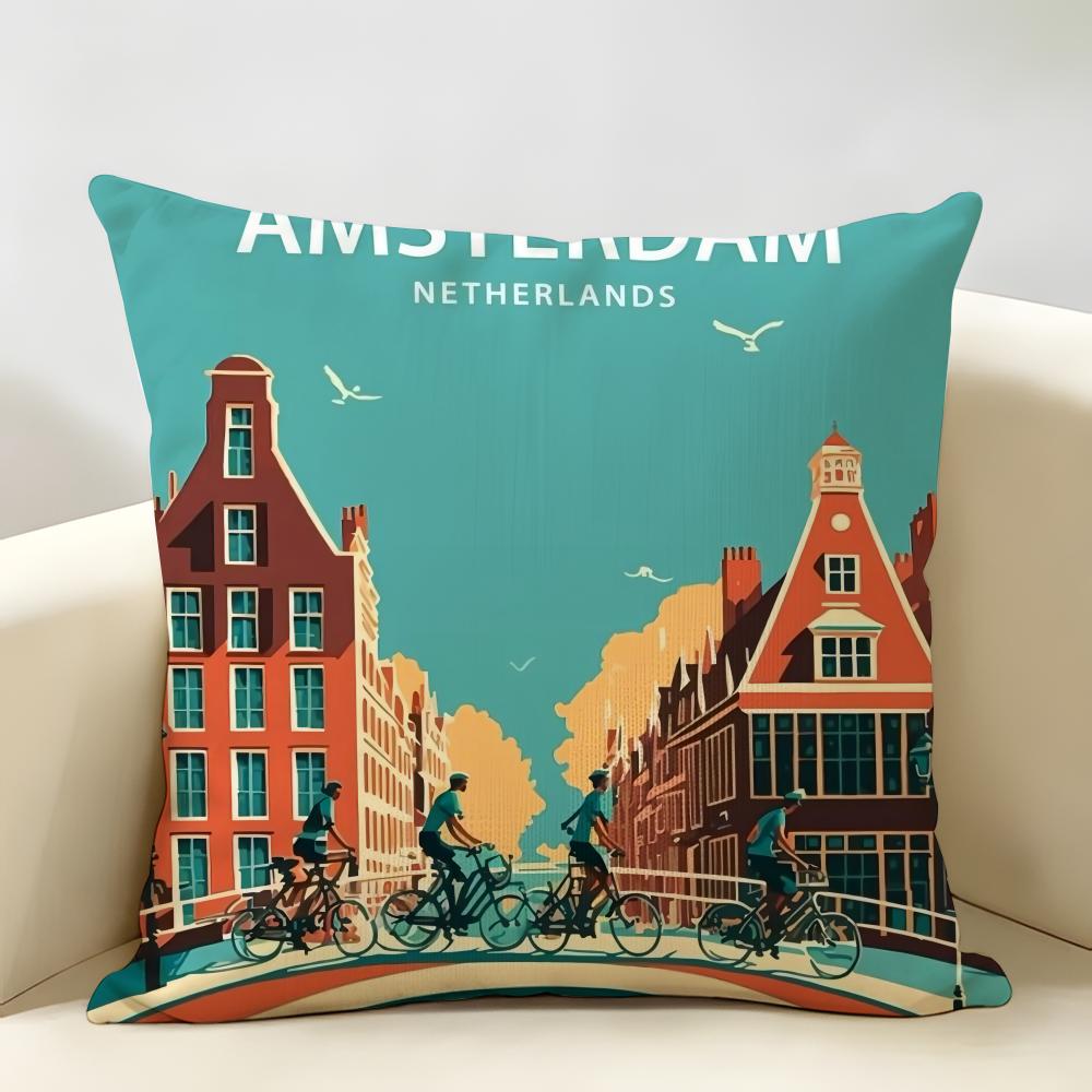Amsterdam Niederlande Kissenbezug Natürliches Leinen Bio-Stoff Beidseitiger Druck Atmungsaktiv Perfekt für die Heimdekoration