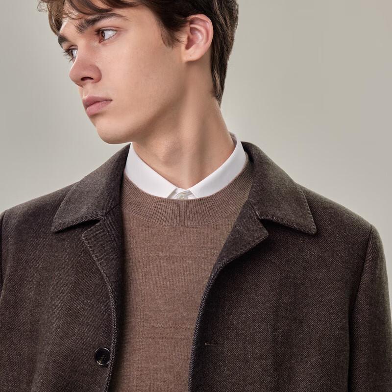 EMZ Erdos Men's Mid-Length Wool Coat with Cashmere Lining