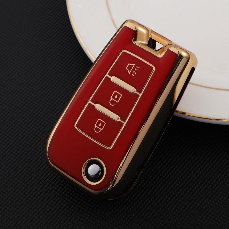 Gold-Edged TPU Key Case for Dongfeng Venucia D60/T70/M50V - Soft Rubber, 3-Button Protection for Men & Women