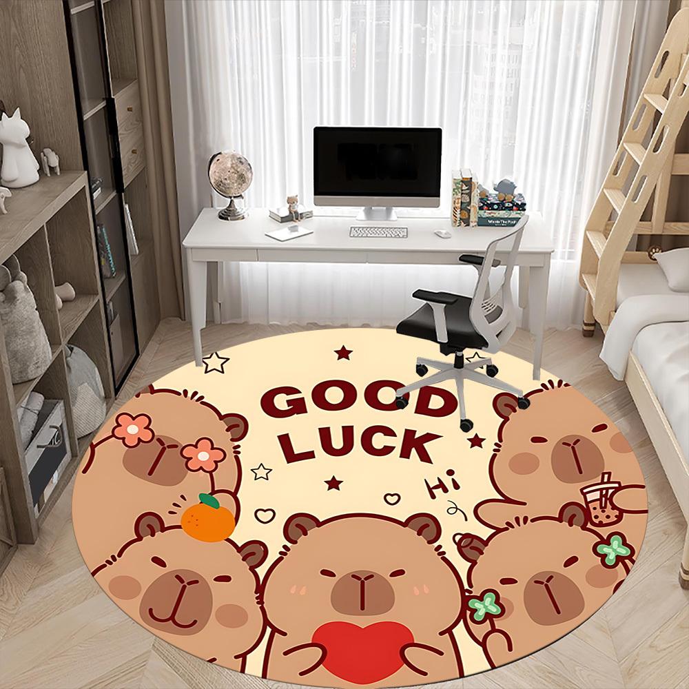 1PC Bear Luck Office Round Area Rug, Mat Suitable ForOffice, Under Office Chairs Bedroom Living Room Home Decor, Room Deco