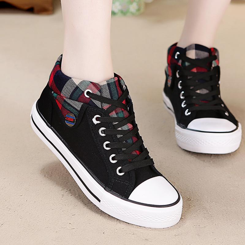 Women's Canvas Shoes Street Fashion Plaid Stitching Casual Flat Walking Shoes Designer Vulcanized Shoes