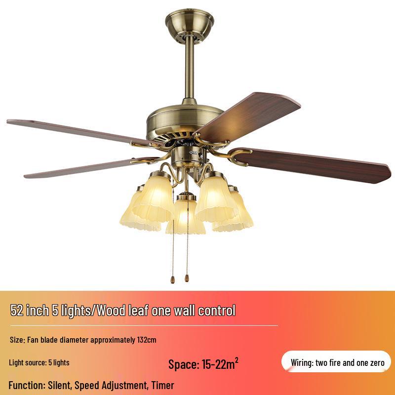 European Style Iron Leaf Ceiling Fan with Remote Control for Living Room and Bedroom