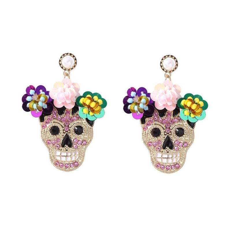 Chic Zircon Inlaid Skull Studs Earrings Versatile Skull Ear Studs Adorned with Zircon and Glitter for Various Occasions