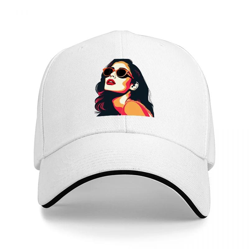 Vintage Pinup Girl Black Baseball Cap Colorful Graphic Print Classic Adjustable Hat for Fashion Streetwear Enthusiasts