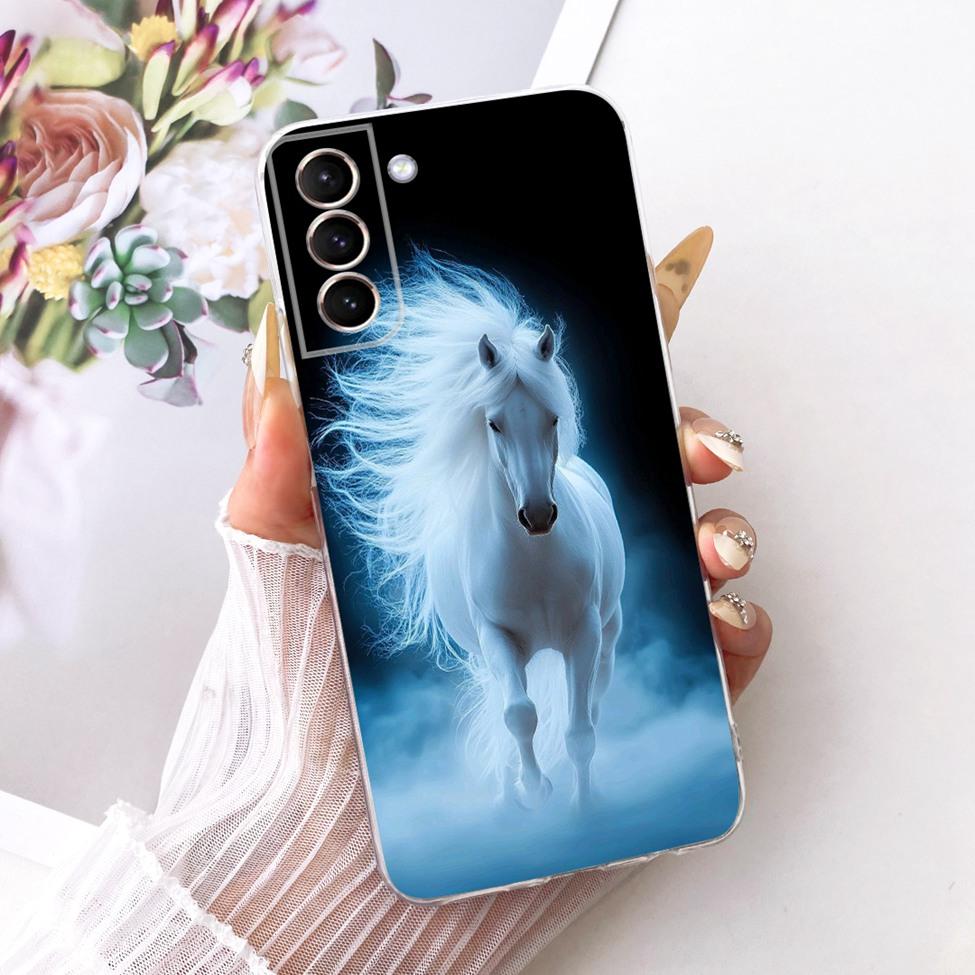 Clear For Samsung S21 Plus Case SM-G996B Aesthetic Luxury Cute Fashion Flower Funny Painted Casing For Samsung Galaxy S21+ Cover