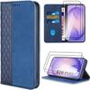 Case + 2 Tempered Glasses for Samsung Galaxy S26 Plus, Navy Blue Synthetic Leather Protection