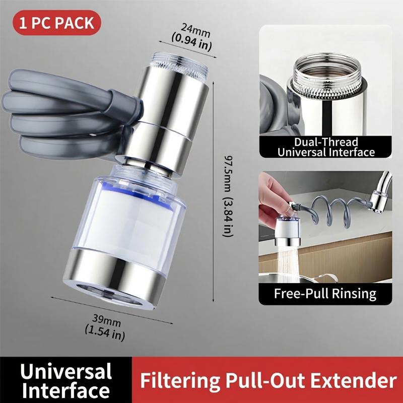 Universal 360° Rotatable Kitchen Faucet Filter Extension Pull-out Tap Purifier Water Saving Sprayer Head Splash-proof Nozzle