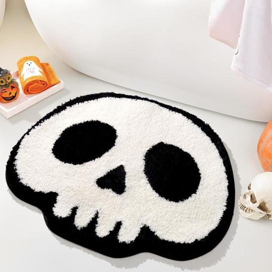 Yousheng Halloween Welcome Doormat Half Circle Spider-Web Bat Skull Pumpkin Shape Floor Mat Non-Slip Entrance Mat for Front Door Porch Home Decoration