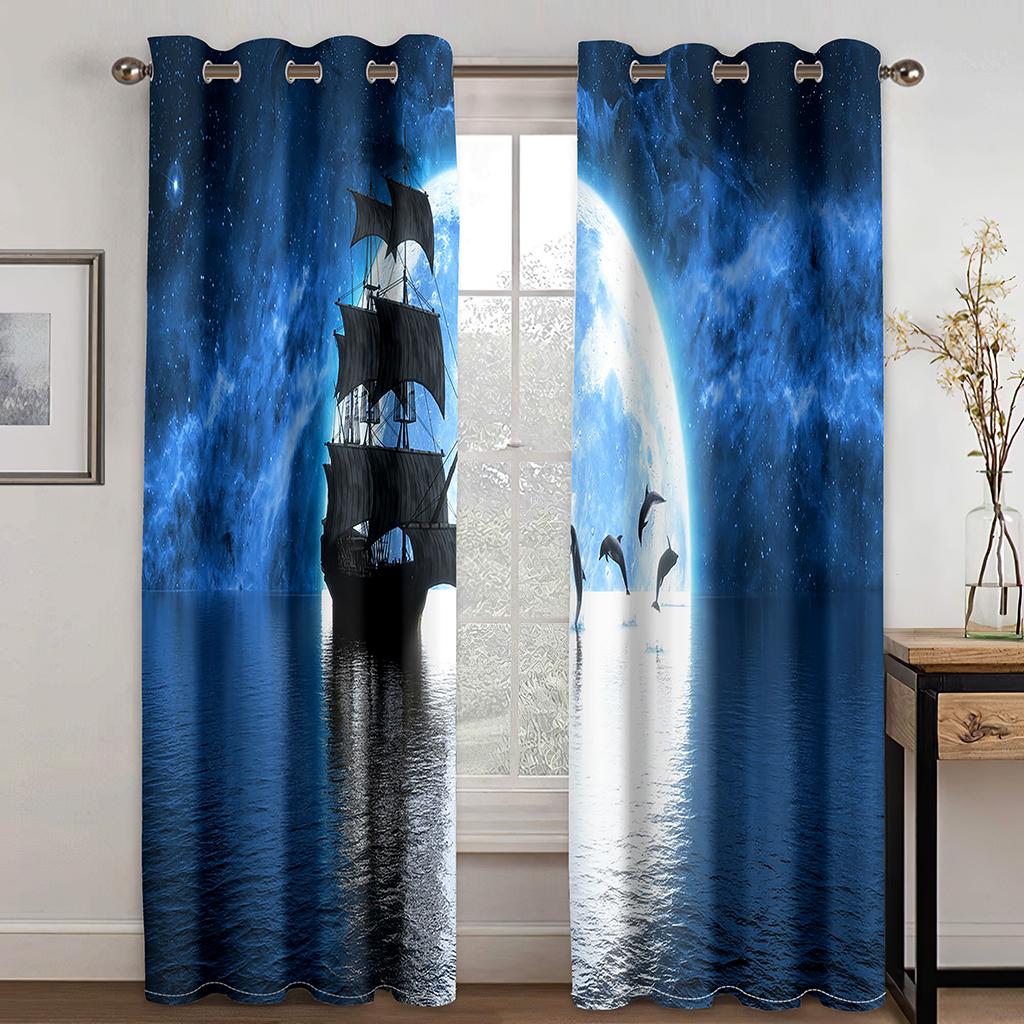 Bizarre Landscape Animal Pattern 3D Digital Print Curtain Fantasy Scene Privacy Low Shading Curtain Fabric Two Pieces