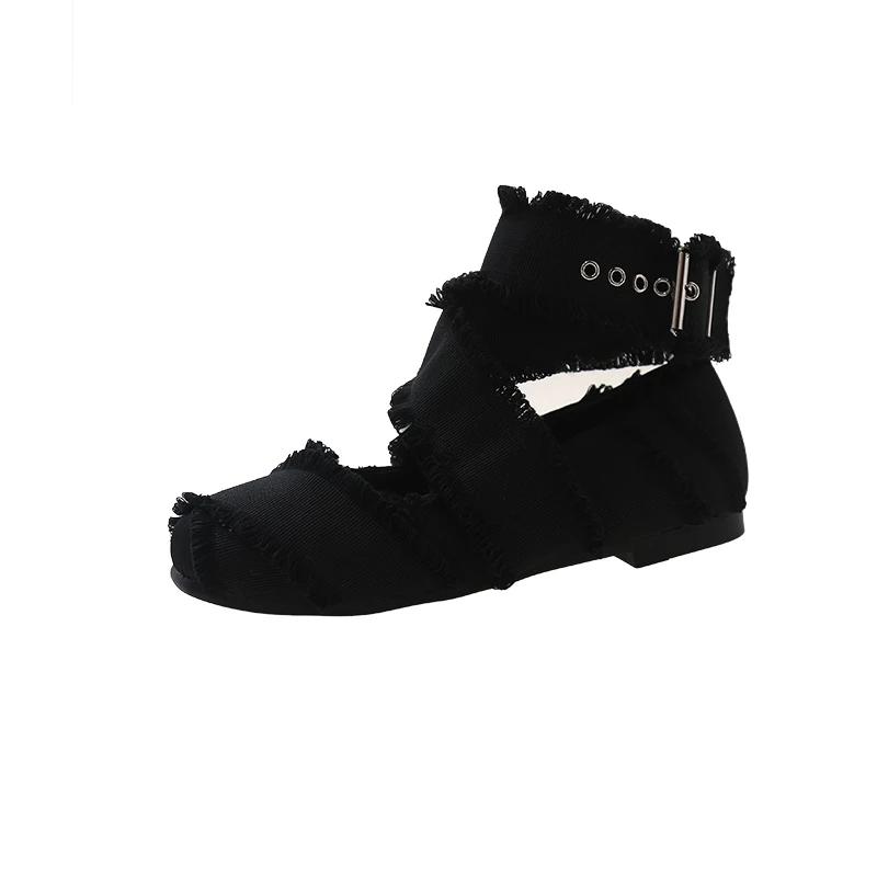 Fashion Women's Flats Canvas Fashion Square Toe Shoes Casual Slip-On Genuine Leather  Shoes Women Zapatos De Mujer Single Shoes