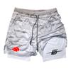 Men Anime Double Layer Shorts Gym Workout Printed Sports Multi-Performance Training Quick-Drying Jogging Pants Towel Pants M-3XL