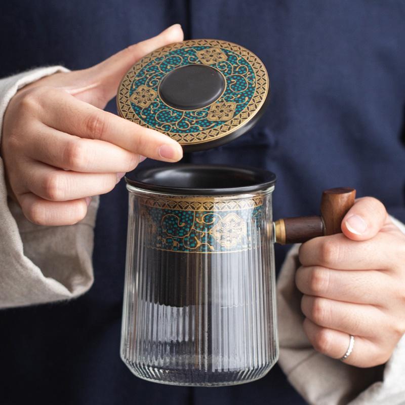 400ml Glass Tea Cup with Lid and Handle Ceramic Filter Mug