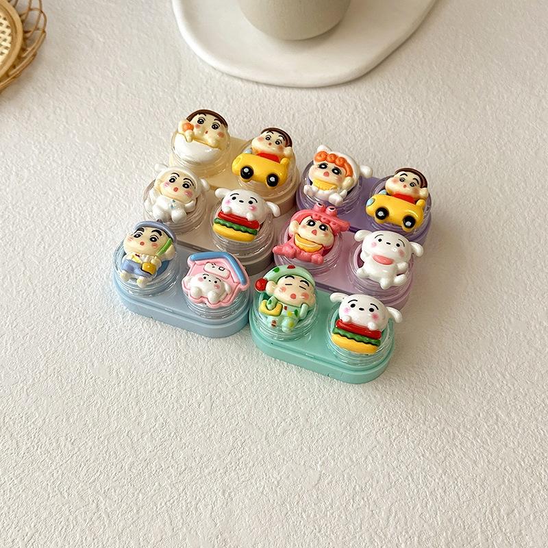 Zestaw etui na soczewki kontaktowe Przezroczysty przenośny etui towarzyszące Kredka Shin-chan Fioletowy Beżowy Mały Typ szuflady Słodkie narzędzia do usuwania soczewek kontaktowych