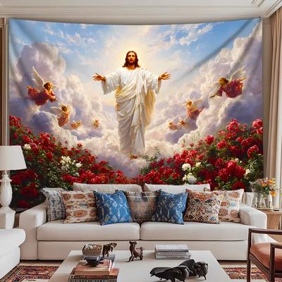 2D Christian Jesus Tapestry Religious Art Wall Hanging for Living Room