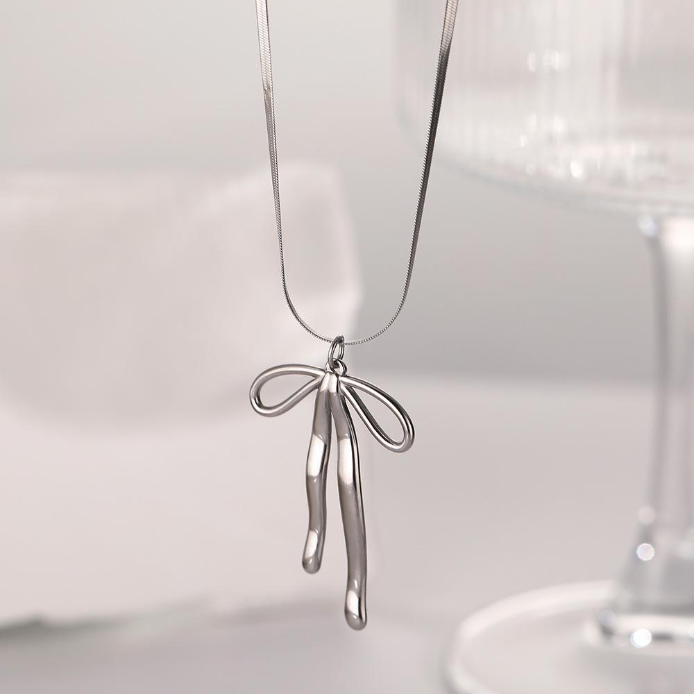 Spanish Style Silk Bow Tie Pendant Necklace with Flat Snake Chain