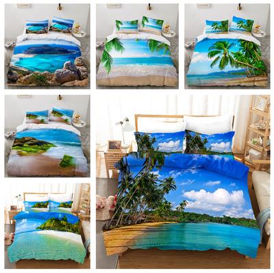3D Hawaiianischer Urlaubsstil Bettwäsche Meerblick Daunenbettbezüge Kissenbezüge 2/3-teilig King Queen Bett Bettbezug Set, Heimtextilgeschenke