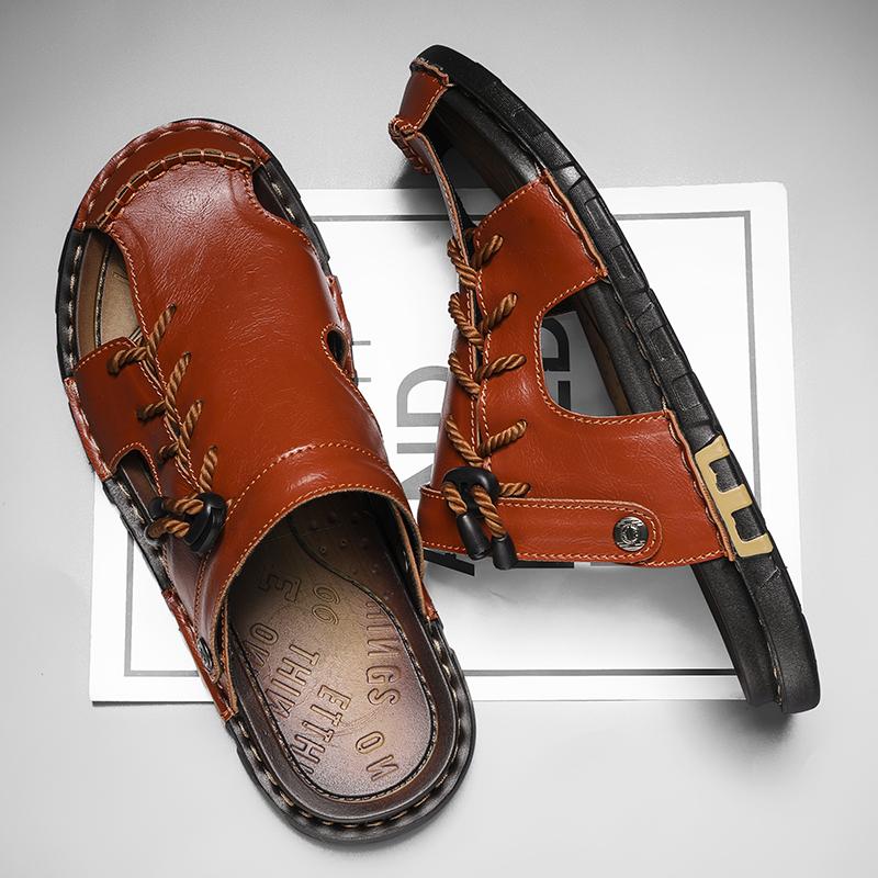 Fashion Summer Men Casual Leather Slippers Flip-flops Retro Wear Muller Half Drag Fashion Casual Beach Sandals Dual-Purpose Half Shoes