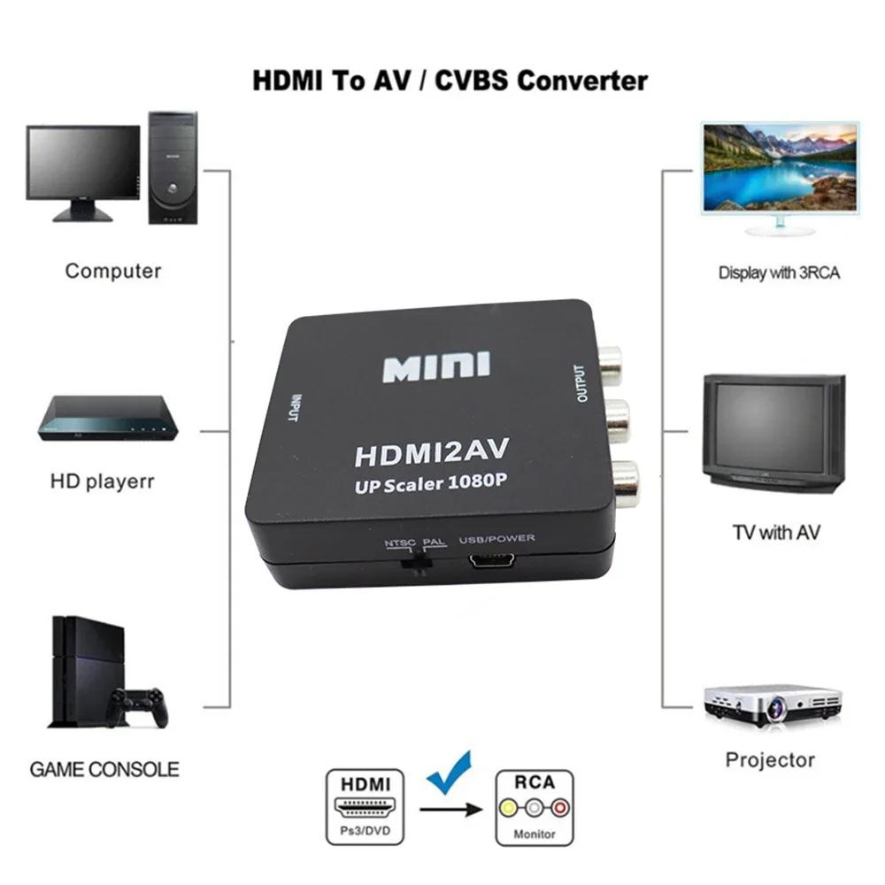 HD 1080P HDMI-compatible To RCA AV/CVBS Adapter Mini HDMI2AV Video Converter BOX For PS3 VCR DVD PALMTSC PC