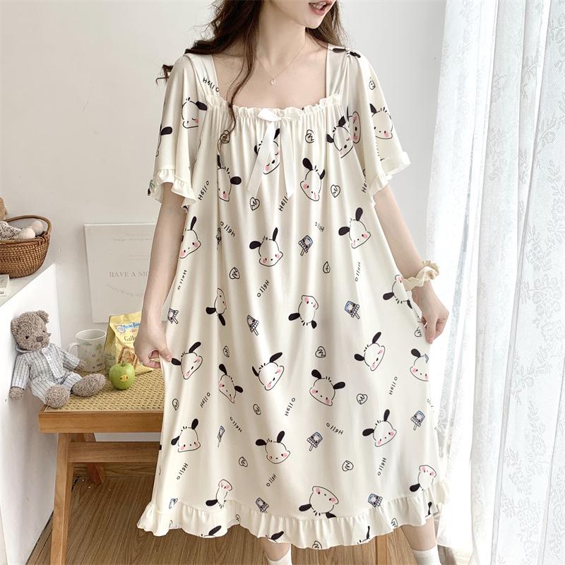 Women's Plus Size Ice Silk Nightdress - Summer Over-the-Knee, High-End, Loose Fit, Thin Section for Sizes Up To 300 Jin